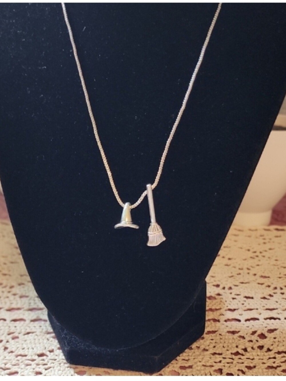 New Witch Hat And Broom Necklace
